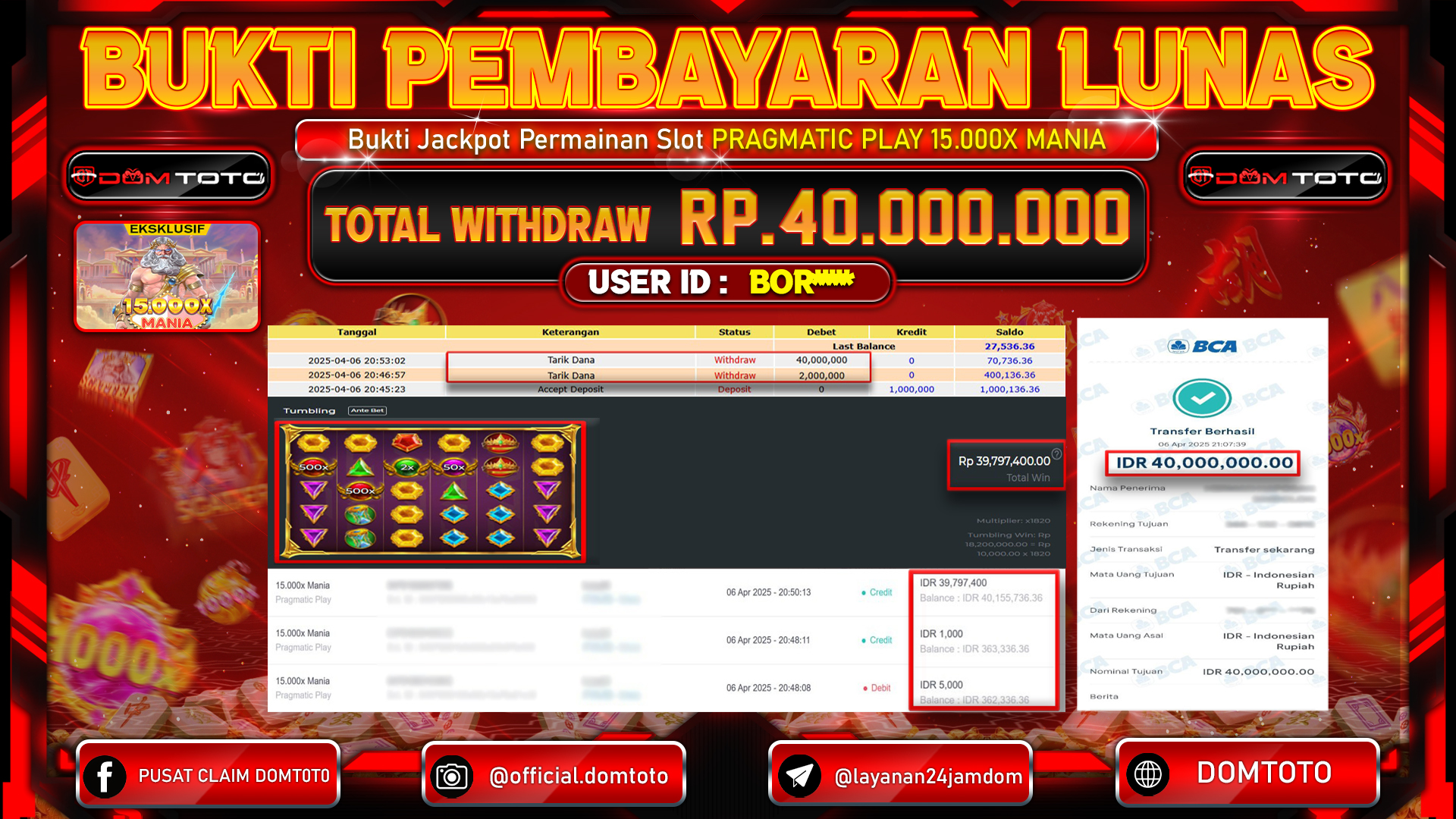 JACKPOT SLOT 15000 X MANIA 06 APRIL 2025